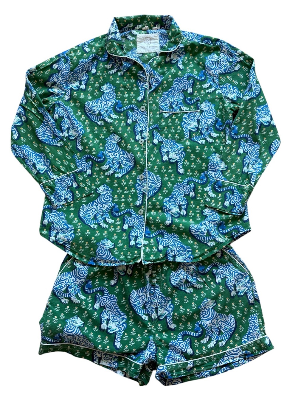 Printfresh Tiger Queen Pajama Set Top S Shorts M Green Organic Cotton Tiger Boho
